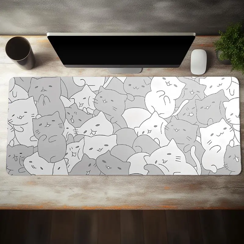 Kawaii Cats Mouse Pad, 1 Count Large Desk Mat Non-slip Rubber Base Stitched Edge Keyboard Mouse Pad, Non-slip Washable Rubber Mouse Pad for Gamers, Office, Computer Desk Accessories, Cute Desk Accessories, Fun Desk Supplies