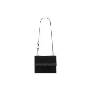 Saint Laurent YSL Leather Handbag with Silver Hardware and Embossed Logo for Women in Black