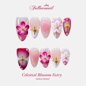 (Buy 3 get 1 free )Fullovenail  Most Love 10 PCS  Handmade 3D  Reusable Acrylic Gel  Handmade Press on Nail/2025 Summer Salon Quality Rhinestone Sparkly Rhinestone