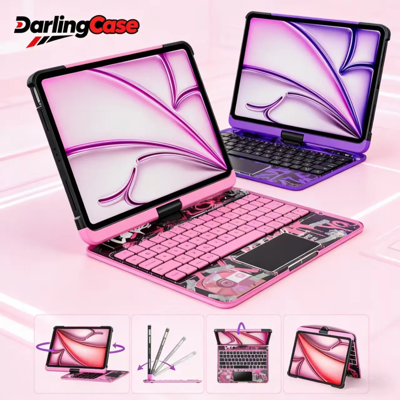 DarlingCase Y2K style Latest 360 Swivel iPad Keyboard Case for For iPad Air 13inch M4/M3/M2 2026/2025/2023, for iPad Pro 12.9inch 3rd/4th/5th/6th 2018-2022.Tablet Accessories Wireless Cyberpunk Digital Magnetic,ipad case.#SummerWins #DealsForYouDays.