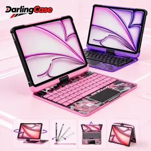 DarlingCase for iPad Air 11/13" 2025, A16/10th Gen, Pro 11/13", Air 5th/4th - 360° Rotating Multi-Touch Trackpad, RGB Backlit Keyboard, Transparent Back, Pencil Holder, Type-C Charging Tablet Covers Computer