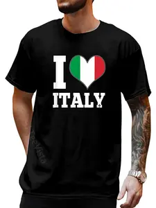 100% Cotton I Love Italy T-Shirt Heart Flag Tee T-Shirt