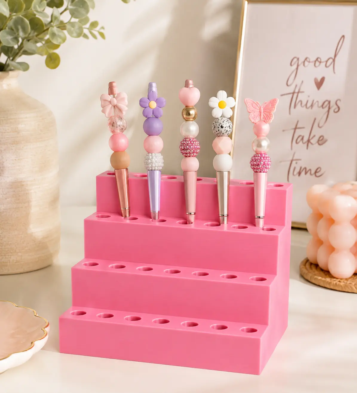 3D Printed Rectangle Beadable Pen Display , Pen Holder  28-Hole