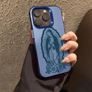 Flower Virgin Mary Pattern Phone Case for iPhone 16 15 14 Pro Max 13 12 11 XR XS Plus Shockproof Non Slip Military-Grade Protection slim Cover