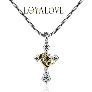 Loyalove Handmade Stainless Steel Cross Crown Pendant Necklaces for men Waterproof handcrafted Necklace For Men Summer Jewelry Gift idea