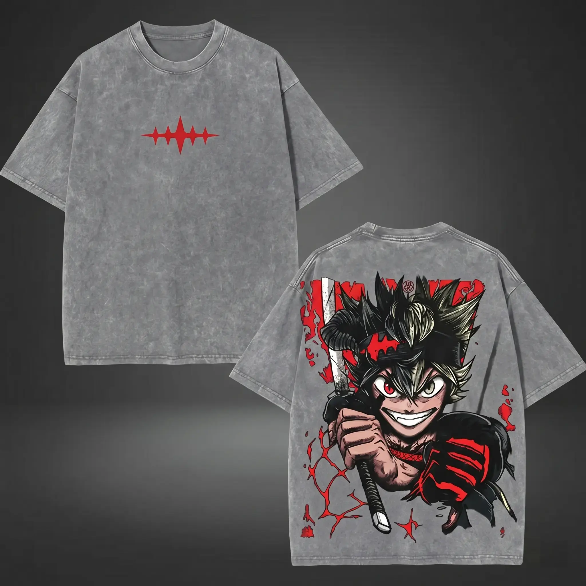 valentine shirts Asta weapon anti devil human devil form black Bulls Black Clover v16 Anime Double Printed Vintage Washed Tee Unisex T-shirt for Anime graphic Fabric Streetwear manga fantasy merch