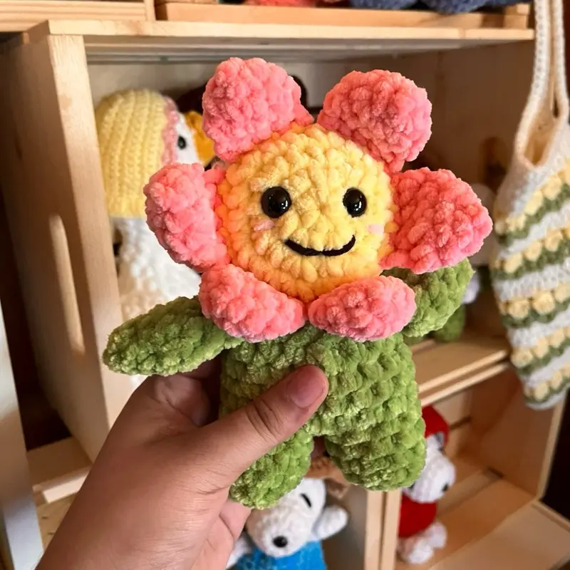 Handmade Crochet Pink Daisy Buddy Plush