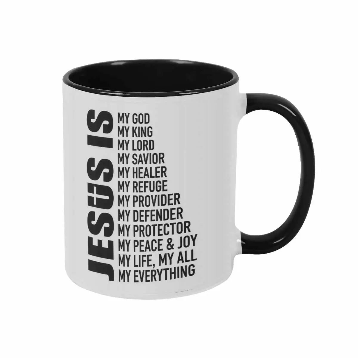 Christian "Jesus Is My Savior My Protector My Everything" Printed Ceramic Mug (11oz/15oz) - Halloween Inspirational Bible Verse Cup, Durable Dishwasher-Safe, Ideal for Morning Coffee/Office Desk, Perfect Gift for Teachers/Coaches, Bible Verse Graphic Mugs