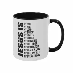 Jesus Is My Savior My Protector My Everything Ceramic Mug (11oz/15oz) Christian Faith Typography Print Inspirational Scripture Design Durable Dishwasher Safe Perfect for Morning Coffee Office Desk Church Gathering  Birthday Present Spiritual Home Decor
