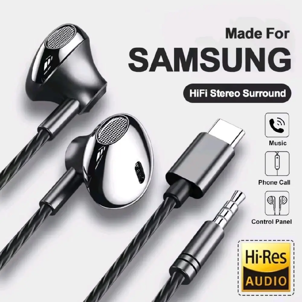 9D HiFi Wired Earphones with Mic & Volume Control - Type C or 3.5mm In-Ear Stereo Headphones for iPhone 15/16, Samsung, Google Pixel, iPad, & Laptops - Noise Isolating Sport Earbuds for Gaming, Music, & Calls - Multiple Colors Type C or 3.5mm p79Supply