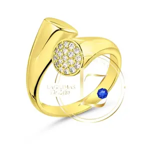 COD1011  Bold Crossover Statement Ring Band with Gold Plated Band and clear zircon