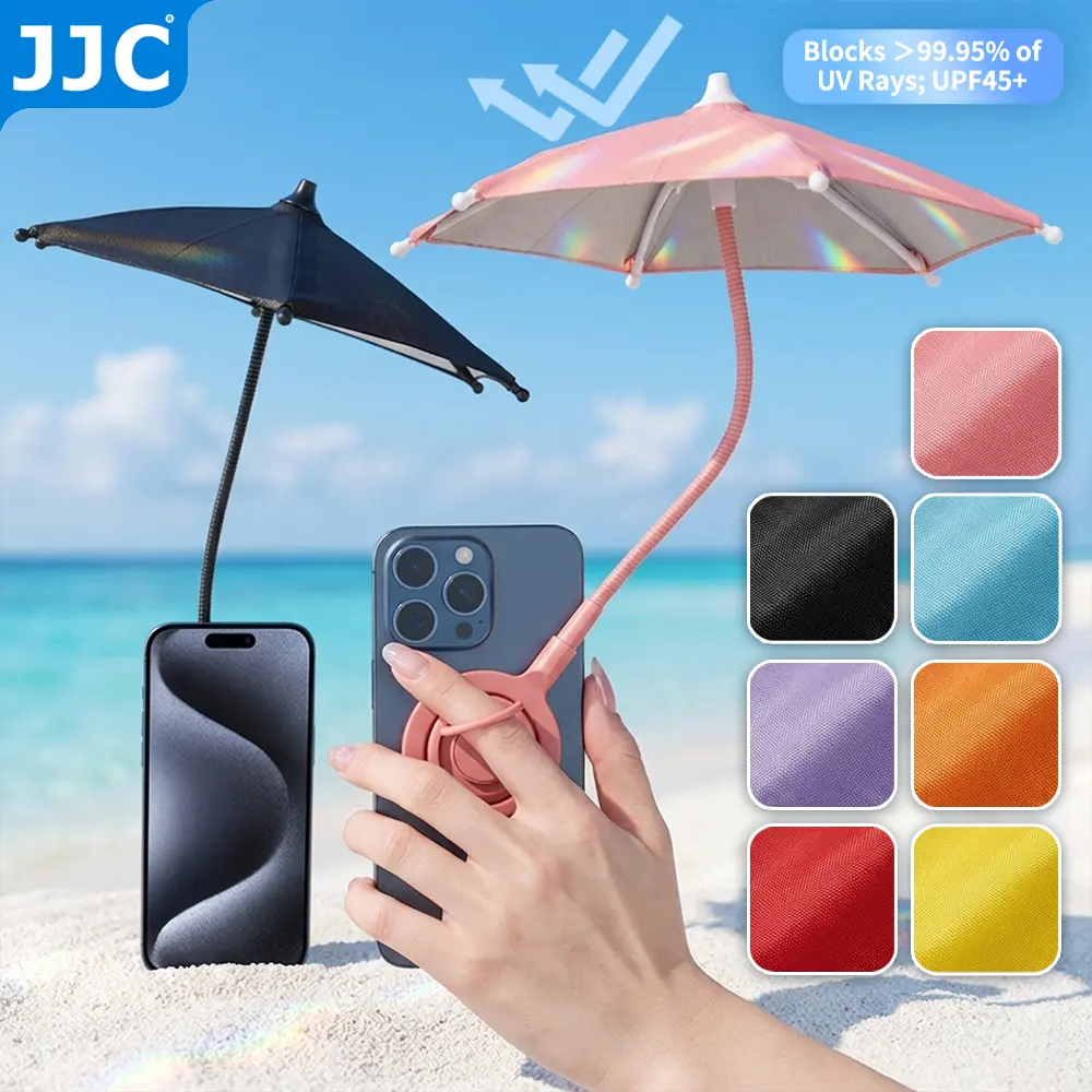 JJC Phone Umbrella for sun Sunshade Magnetic Mount Anti Overheating Portable Foldable UPF 45+ Polyester Glare-Resistant 360° Adjustable Finger Ring for iPhone Air 17 16 15 14 13 12 Pro Max MagSafe Andorid Outdoor Beach Pool Cute SummerVibes Gifts