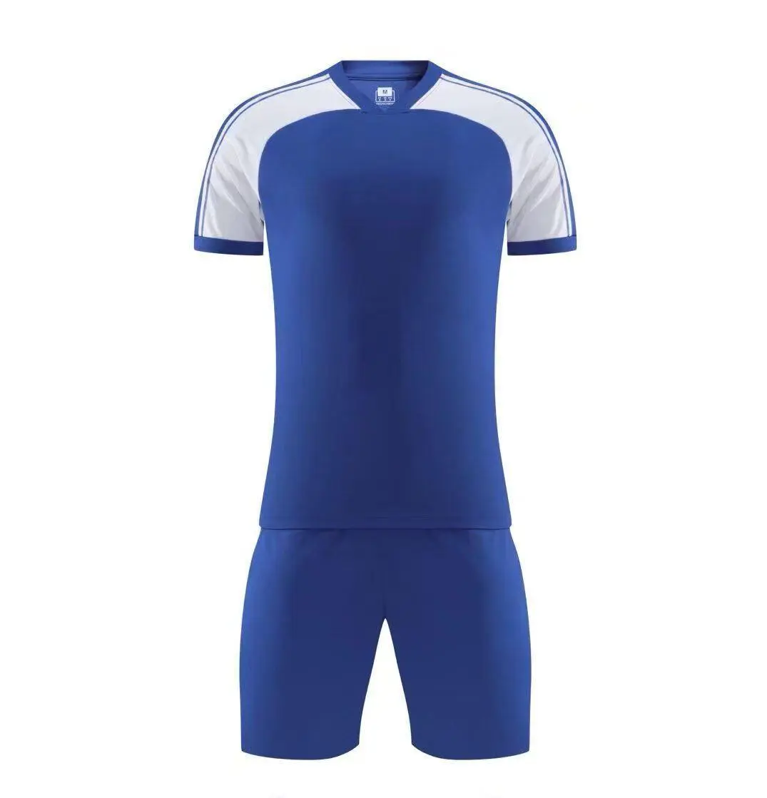 Blue Sports Jersey Set with White Sleeves and Shorts for Active Wear