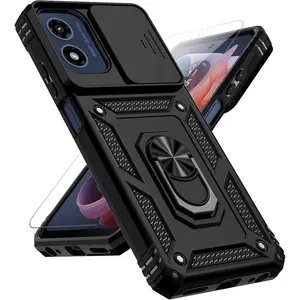 for Motorola Moto G 5G 2024 Case with Slide Camera Cover HD Screen Protector [Military Grade Drop Tested] Magnetic Ring Holder Kickstand Protective Phone Case for Motorola Moto G 5G 2024, Black