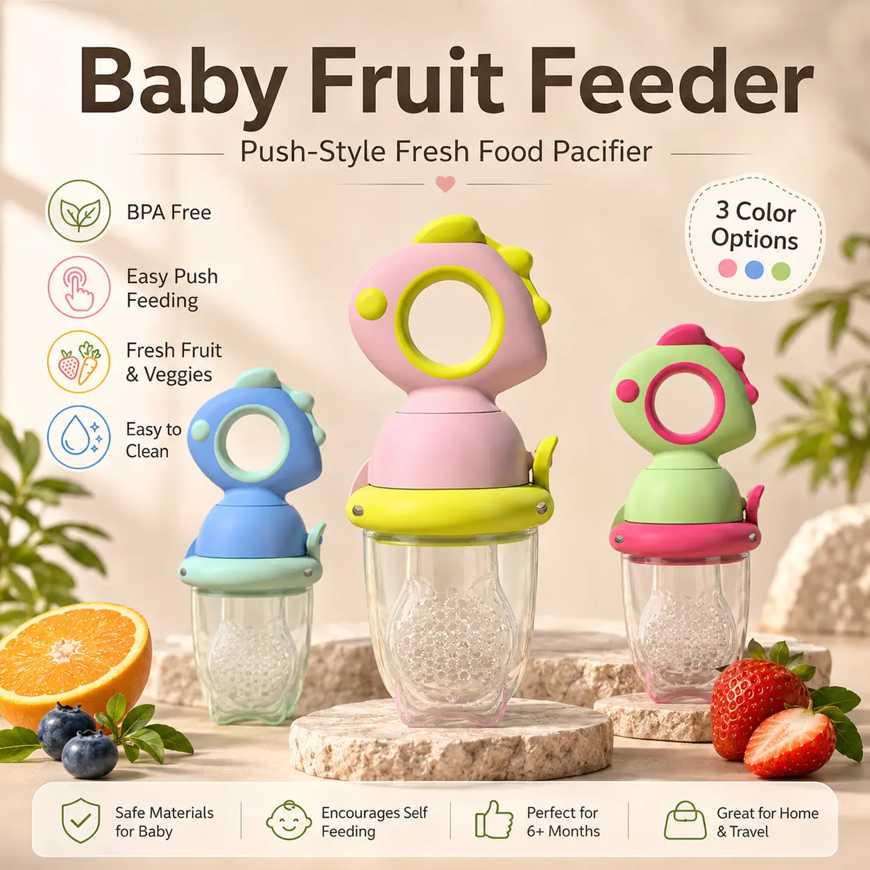 Silicone Fruit Teether, 1 Piece Rotating Push Type Fruit Feeder, Baby Fruit Feeder Pacifier, Baby Feeding Fruit Teether, Baby Food Supplement Feeder, Baby Teething Toy, Cute Summervibes
