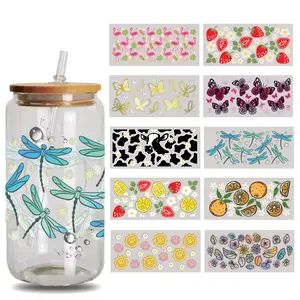 UV DTF Cup Wraps - 10 Sheets Butterfly, Fruit and Flower Mixed Pattern UV DTF Cup Wraps for 16 oz Glass, UV DTF Wraps Waterproof Stickers UV DTF Cup Wrap Transfer for Glass Cups Wood Crafts