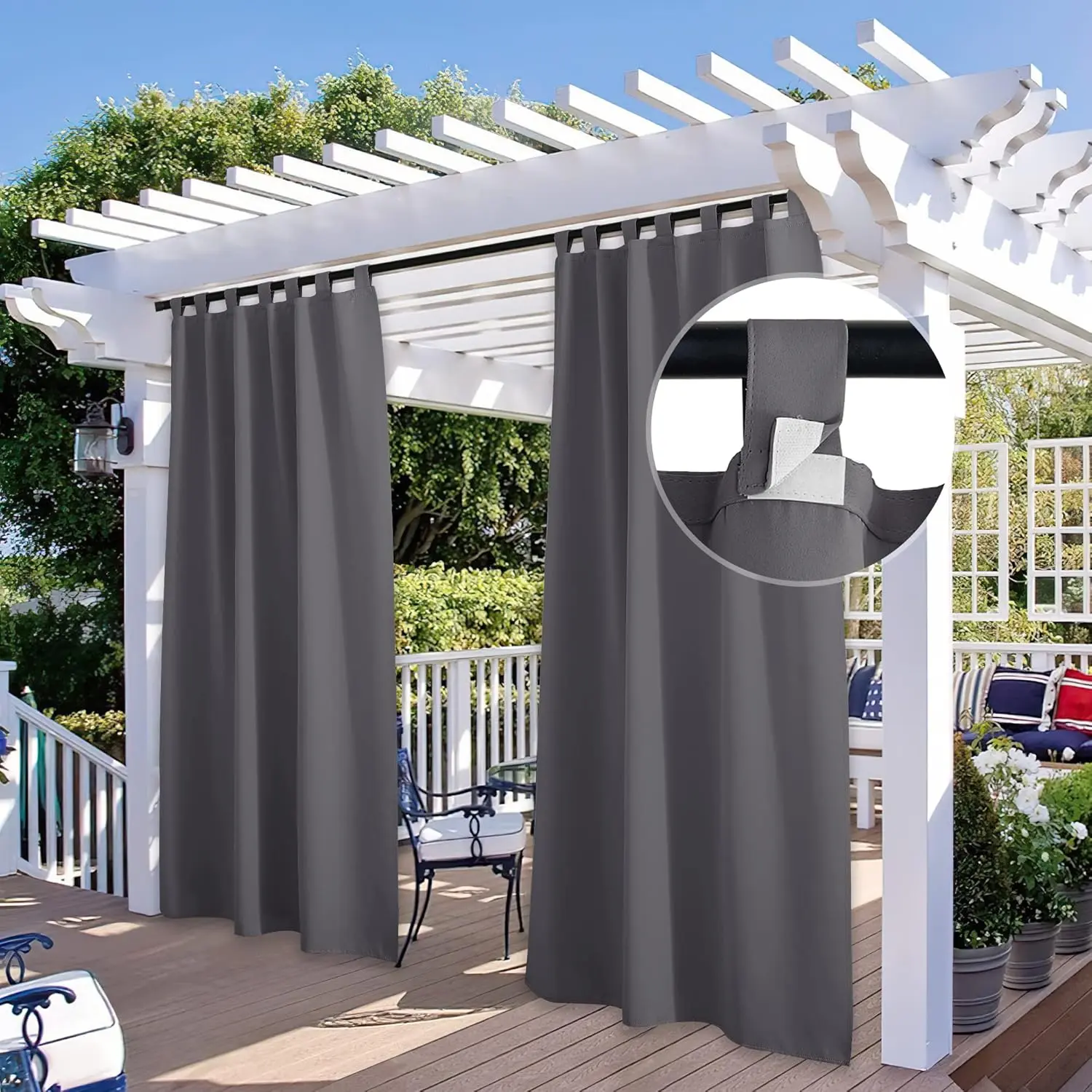 2 Panels Outdoor Curtains for Patio , Blackout Windproof Weatherproof Thermal Insulated Drapes for Pergola/Porch, Thick  Room Dividers for Pool, Grey, W52 x L84