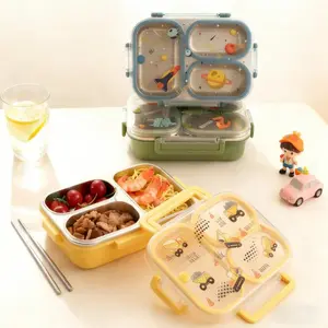 900ML 304 Stainless Steel Lunch Box With Compartments,Divided Bento Box, Sealed Leak proof Lunch Container, Portable Large Capacity Fruit Salad Food Storage Container，Hot Water Heatable，Dishwasher & Microwave Allowable
