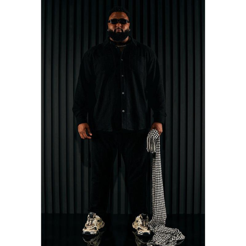 Dean Textured Long Sleeve Button Up Shirt - Black