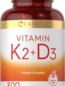 Vitamin K2 and D3 Supplement | 300 Softgels | 200mcg K2 MK7 & 250mcg D3 | Non-GMO, Gluten Free Edible Healthcare