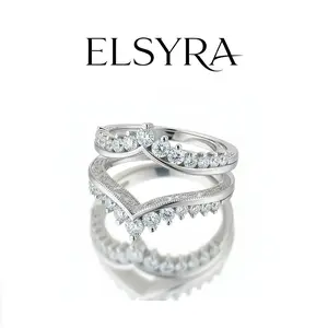 Elsyra S925 Sterling Silver Classic Engagement Ring | S925 Silver Twisted Vine Solitaire | V-Shape Stacking Wedding Band Set for Women, Ring Enhancers, Enhancers Rin