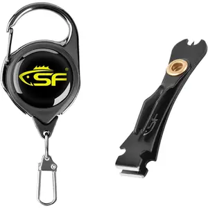 2Packs 3 in 1 Fly Fishing Nipper Knot Tying Tool Black Stainless Steel Fly Line Cutter Fishing Clippers with Zinger Retractor for Tapered Leader Tippet Line