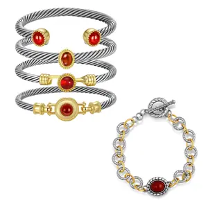 Aprilery “Two-Tone Carnelian Twisted Rope & Link Bracelet Collection” - Vintage - Inspired Luxe Jewelry for Cultural Events & Bold Daily Styling
