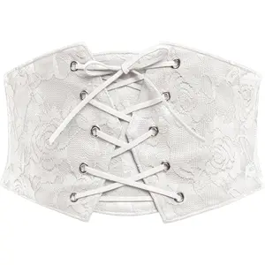 Womens Lace-up Corset  Belt Elastic Stretch Wide Band Waspie Underbust Cincher Belt