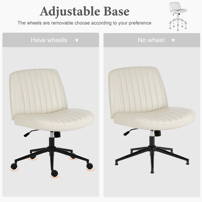 Criss Cross Chair with Wheels  - Armless Desk Chair Cross Legged Office Chair Height Adjustable Wide Swivel Home Office Desk Chairs