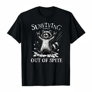 Women's Funny "Surviving Pretty Much Out of Spite" Graphic T-Shirt - Dark Red Casual Tee - Soft Breathable Cotton Shirt for Everyday & Party Outfits - Loose Fit Spring/Summer Top, Comfortable Daily Wear, Playful Print Design