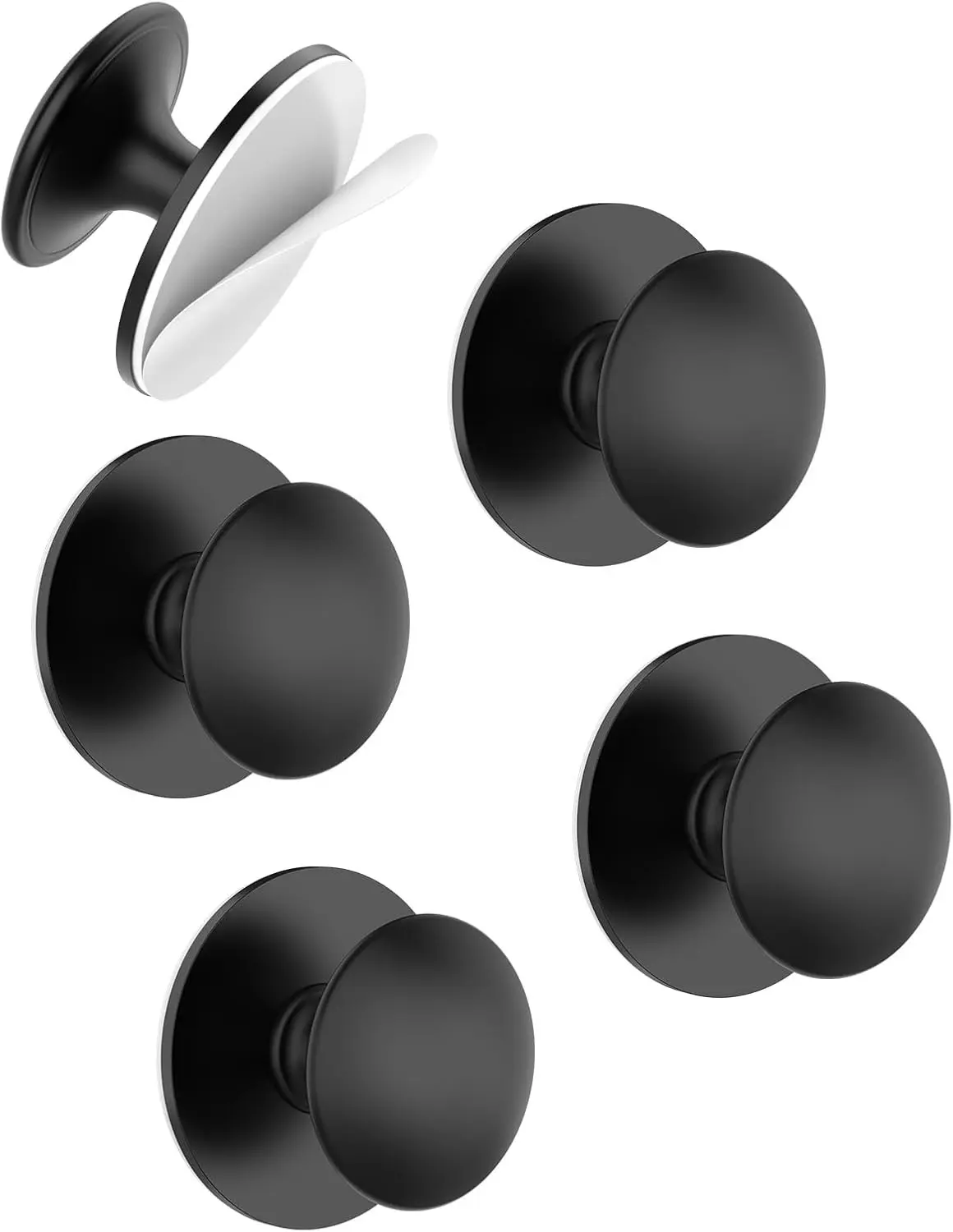 5 Pack Black Self-Adhesive Cabinet Knobs, Self-Stick Hardware Kitchen Cabinet Handles, No-Punch Peel and Stick Drawer Knobs for Refrigerators, Dressers, Windows, Closets