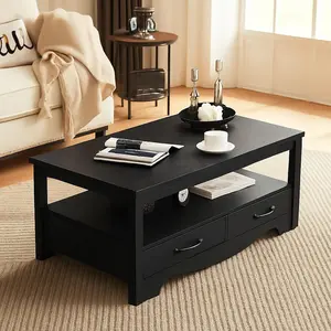 Large Coffee Table with Drawer 47 Inch Long Center Table with Storage Shelf-B
