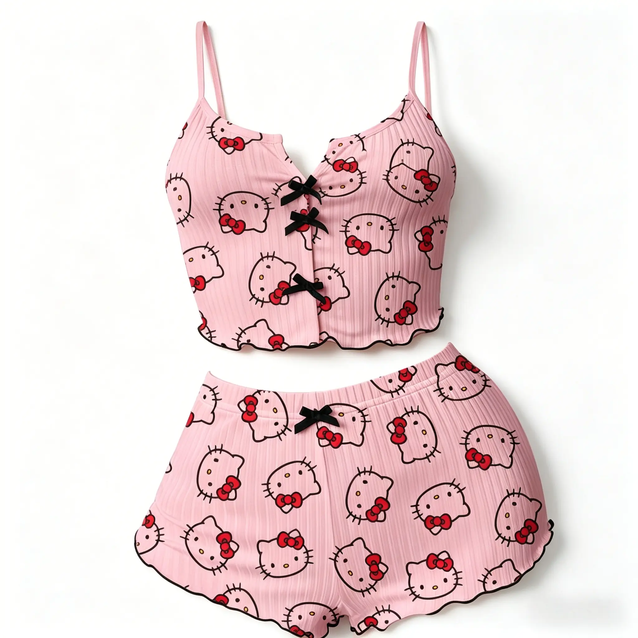 Sanrio Hello Kitty Loungewear Set Tank Top & Shorts Comfortable Pajama Nightwear for Home Relaxation Lightweight Breathable Design