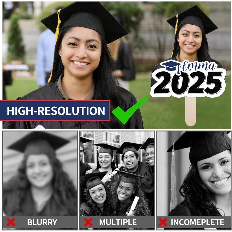 Graduation Custom Cutout Big Head on a Stick, Fun Face Cardboard Cutouts,Real Life Size, Personalized Fat Heads, 6 to 18", Party Décor, Birthday, Upload Your Photo, 1 PC, Black