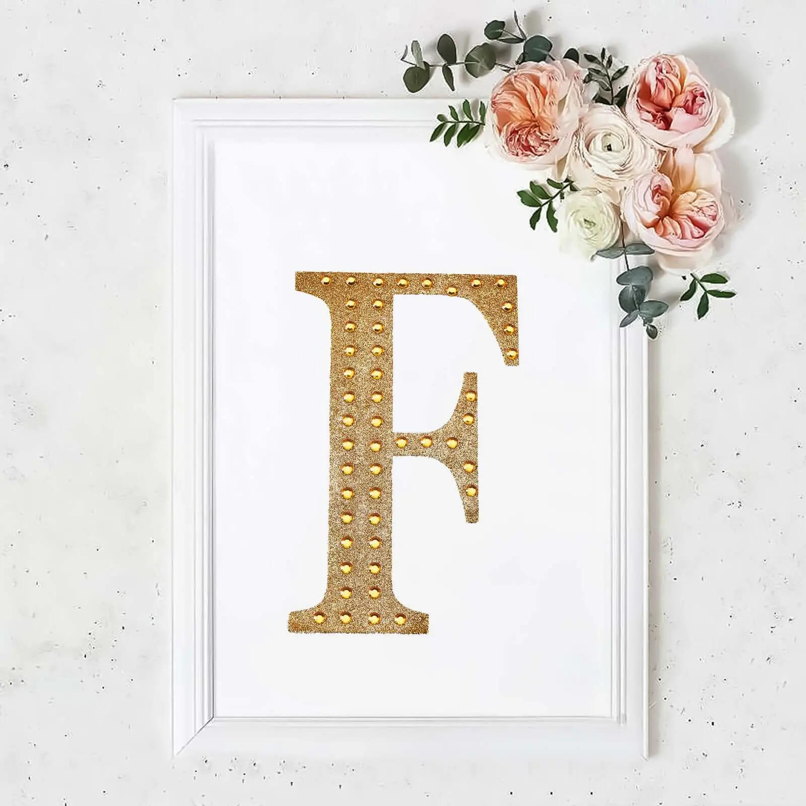 8" Gold Decorative Rhinestone Alphabet "F" Letter Stickers, Glitter Adhesive DIY Craft Embellishments for Scrapbooking, Gold Stickers