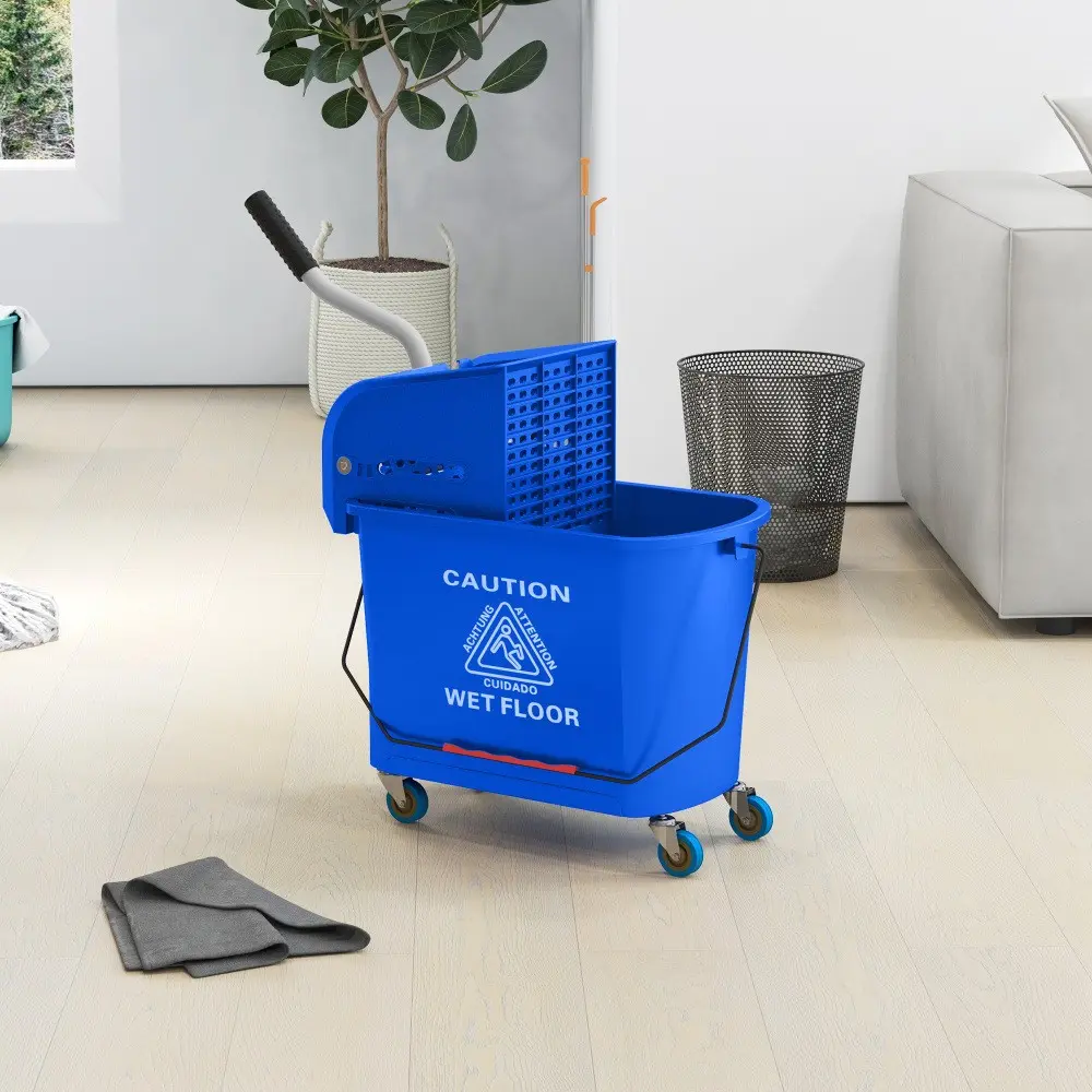 Heavy Duty Mop Bucket with Wringer on Wheels, 21 Quart Capacity, Separate Dirty & Clean Water Compartments, Wheeled Commercial Mop Bucket for Efficient Floor Cleaning, Durable Heavy-Duty Janitorial Cleaning Bucket, Easy Maneuver Mop Bucket