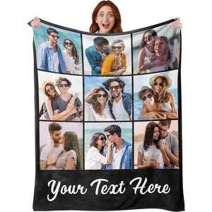 Custom Blanket with Picture Text,Personalized Photo Blanket Gift for Christmas Valentines Anniversary, Customized Flannel Throw Blankets Gifts for Mom Dad Couple Girlfriend Boyfriend Wife Husband