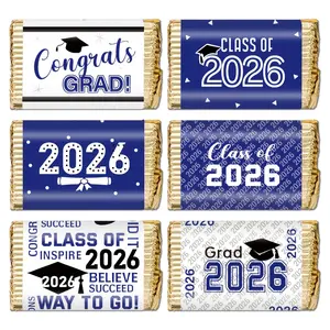 30pcs/5sheets 2026 Graduation Season Chocolate Wrapper Stickers, Available in Blue/Golden Color Options, Grad Cap Design Candy Wrapper Stickers, Mini Chocolate Decorative Label Stickers, Perfect for "Congrats Grad",party decoration