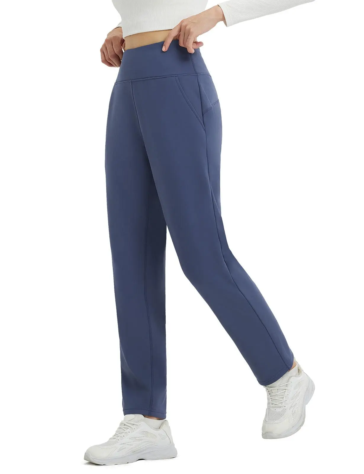baleaf Women's 27" Fleece Lined Pants Thermal Water Resistant Golf Travel Pants Thermal Water Resistant High Waisted Elastic Waistband, Side Pockets, Golf, Travel, Casual, Winter