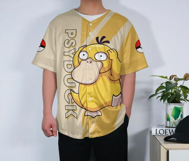 Psyyduck Baseball Jersey Funny Psyyduck Baseball Shirt Adult Unisex Baseball Jersey Button-Up Jersey Psyyduck Shirt Gifts
