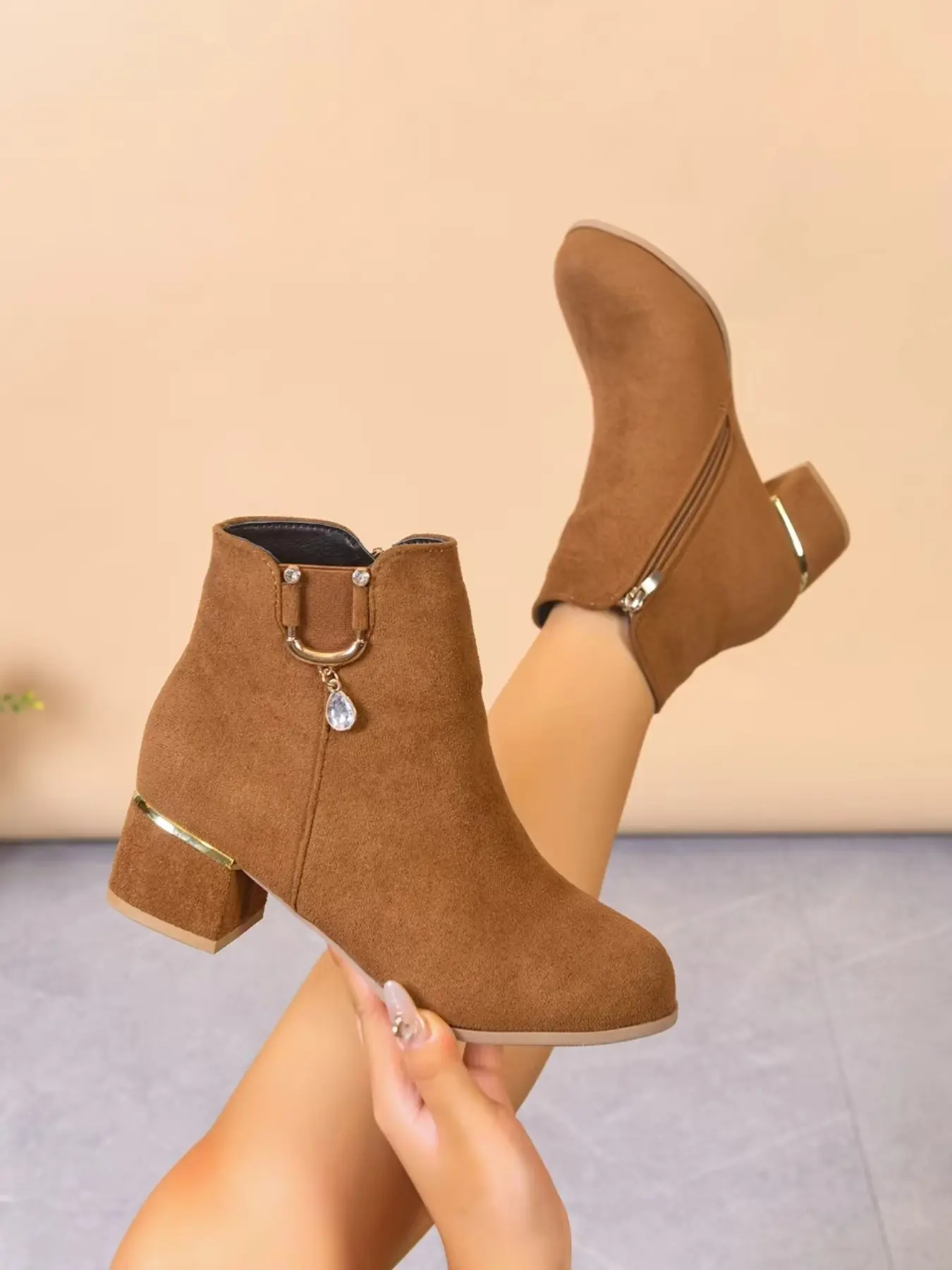 Women's Fashion Short Ankle Boots, Suede Low Mid Chunky Heel