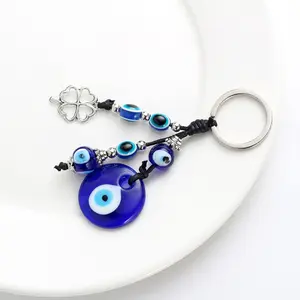 Evil Eye Alloy Keychain — Blue-Eyed Bag Charm & Accessory with Lucky Four-Leaf Clover,summervibes