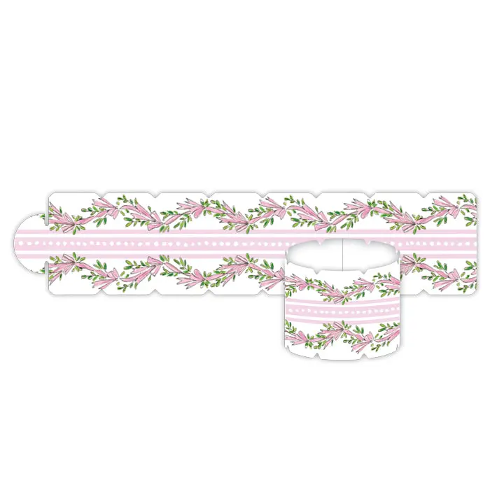 HAND PAINTED PINK RIBBON AND BOWS WITH GREENERY NAPKIN RING