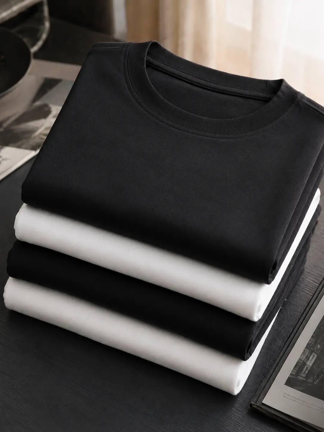 Unisex Crew Neck Short Sleeve T‑Shirt Multipack,Soft Cotton Basic Plain Tees,Black White Solid Color Loose Fit Casual Tops For Daily Wardrobe Summer Outfit For Men Women