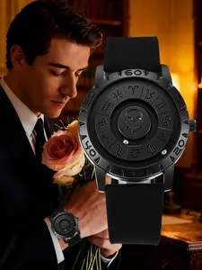 Creative Zodiac Skull Watch, Unisex Quartz Analog Timepiece, Durable Zinc Alloy Case & Leather Strap, All-Season Casual Style