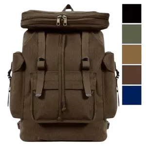ROTHCO Canvas European Style Rucksack Heavyweight Unwashed Canvas 20"x13"x7.5" Multi-Pocket Design with Front Zipper & Side Pockets for Outdoor Adventures