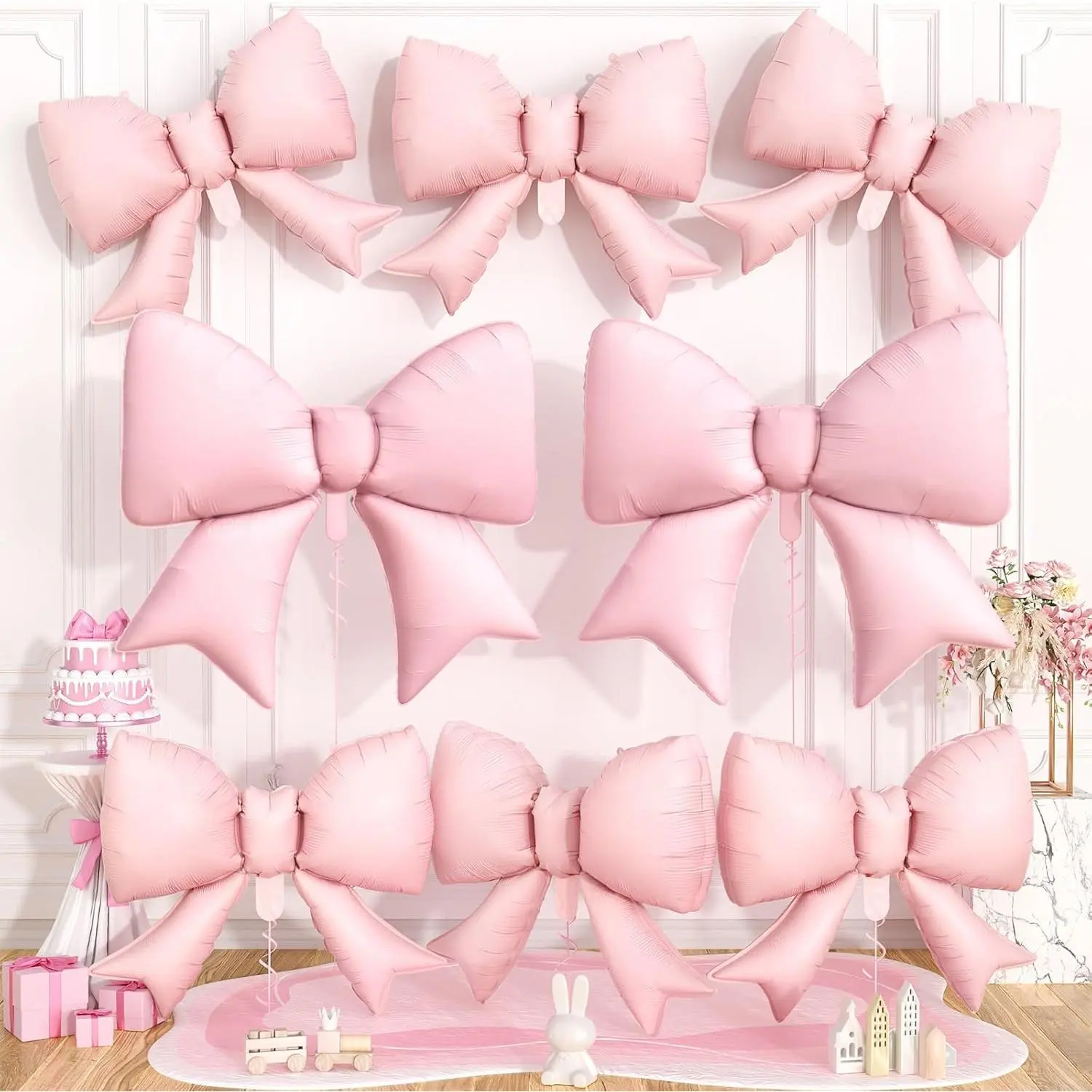 Giant Pink Bow Balloons for Party Decor, 38 Inch & 21 Inch Foil Helium Balloons, Cute Coquette Decor for Women, Perfect for Birthday, Engagement, Anniversary, Bachelorette Party Supplies