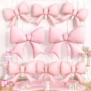 Giant Pink Bow Balloons for Party Decor, 38 Inch & 21 Inch Foil Helium Balloons, Cute Coquette Decor for Women, Perfect for Birthday, Engagement, Anniversary, Bachelorette Party Supplies