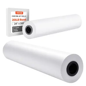 VEVOR Wide Format Paper, 24 inx 300 ft Plotter Roll, 2 Rolls CAD Bond Rolls with 2 in Core, 20 LB Bond Paper Rolls, Ideal for CAD Drawings, Engineering Plans, GIS Maps, and Architectural Designs