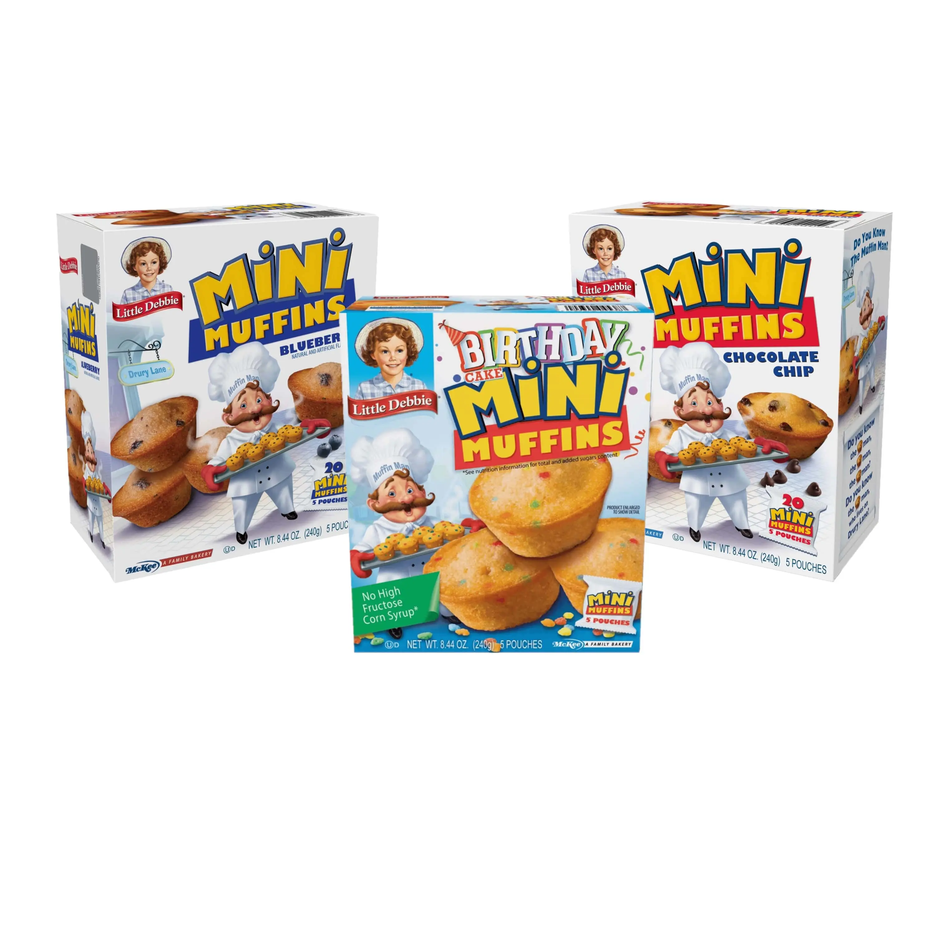Little Debbie Mini Muffin Variety Pack - Birthday Cake, Blueberry, and Chocolate Chip Mini Muffins - 1 Box Each